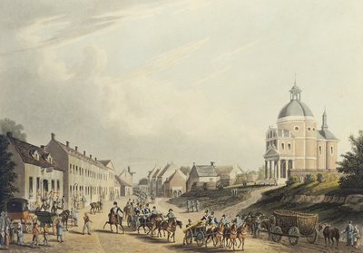 滑铁卢。 1815年7月24日从战场输送法国大炮（aquatint） 作者 英语学校